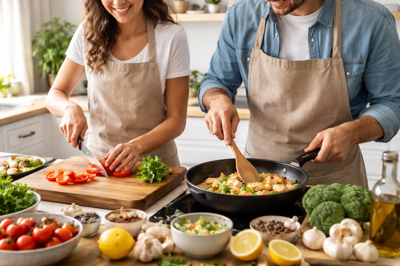 Préparation culinaire en duo chaleureuse